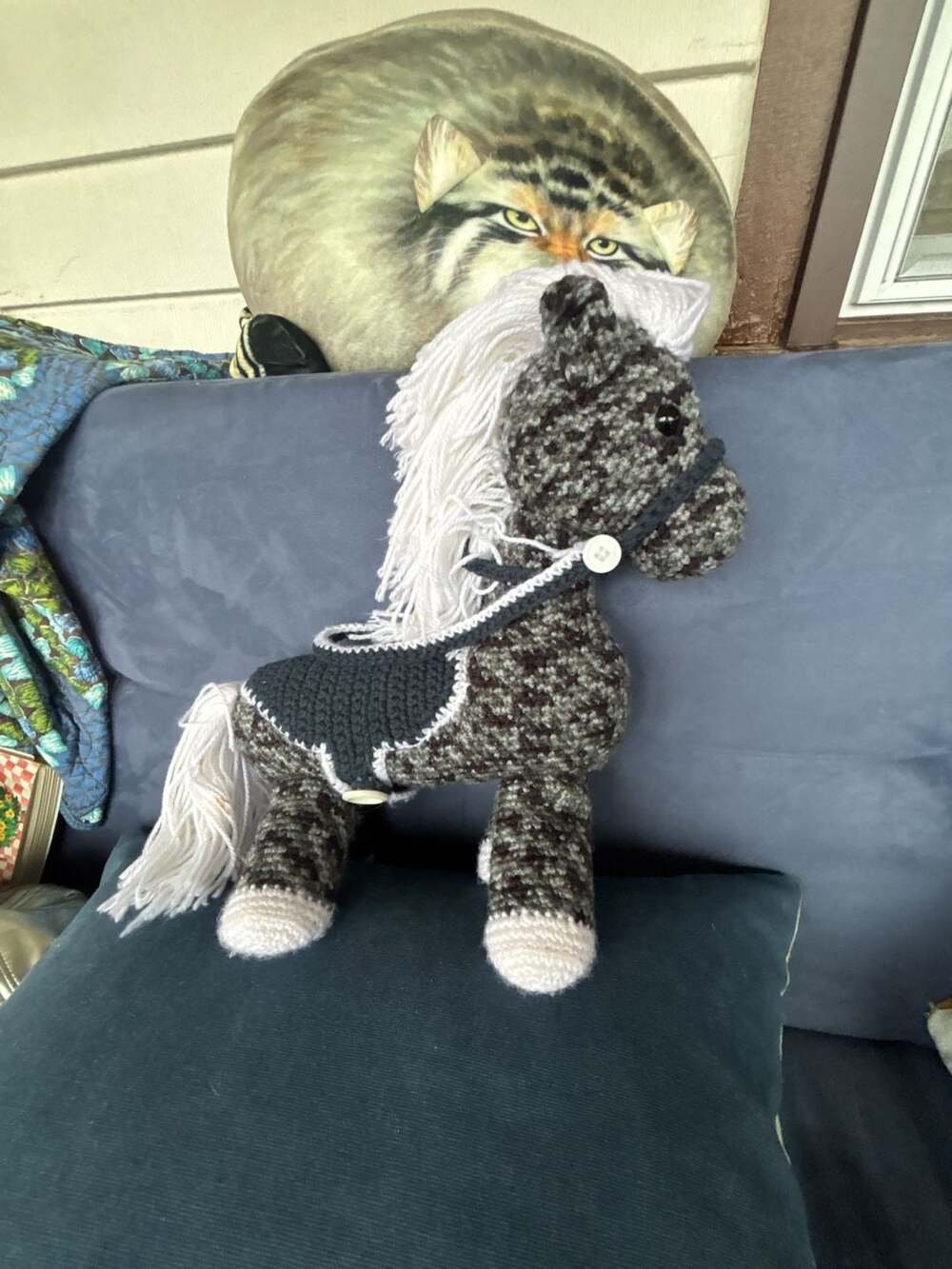 Handmade Crochet Horse Amigurumi Toy Plush Pony Grey Moss